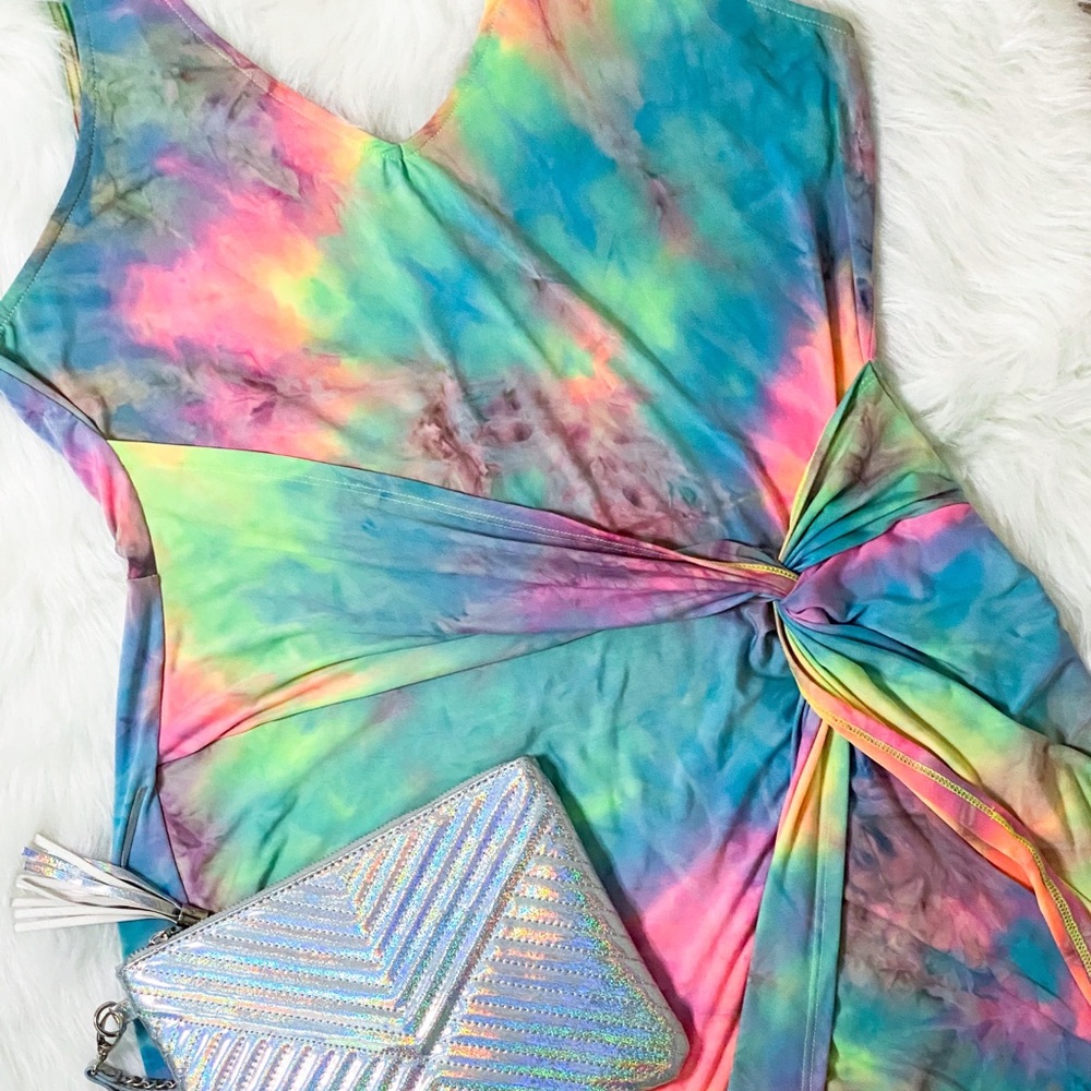 High low wrap tie dye dress